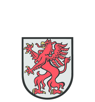 Wappenform mit roten Drachen