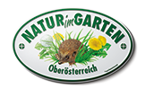 Logo Natur im Garten mit einem Igel in einer Wiese mit einem Löwenzahn