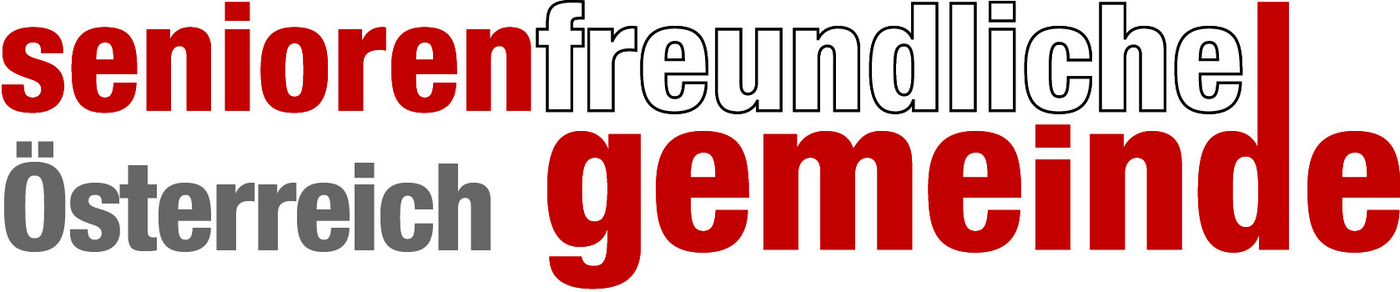 Schriftzug rot - weiß - grau - rot: seniorenfreundliche Österreich gemeinde